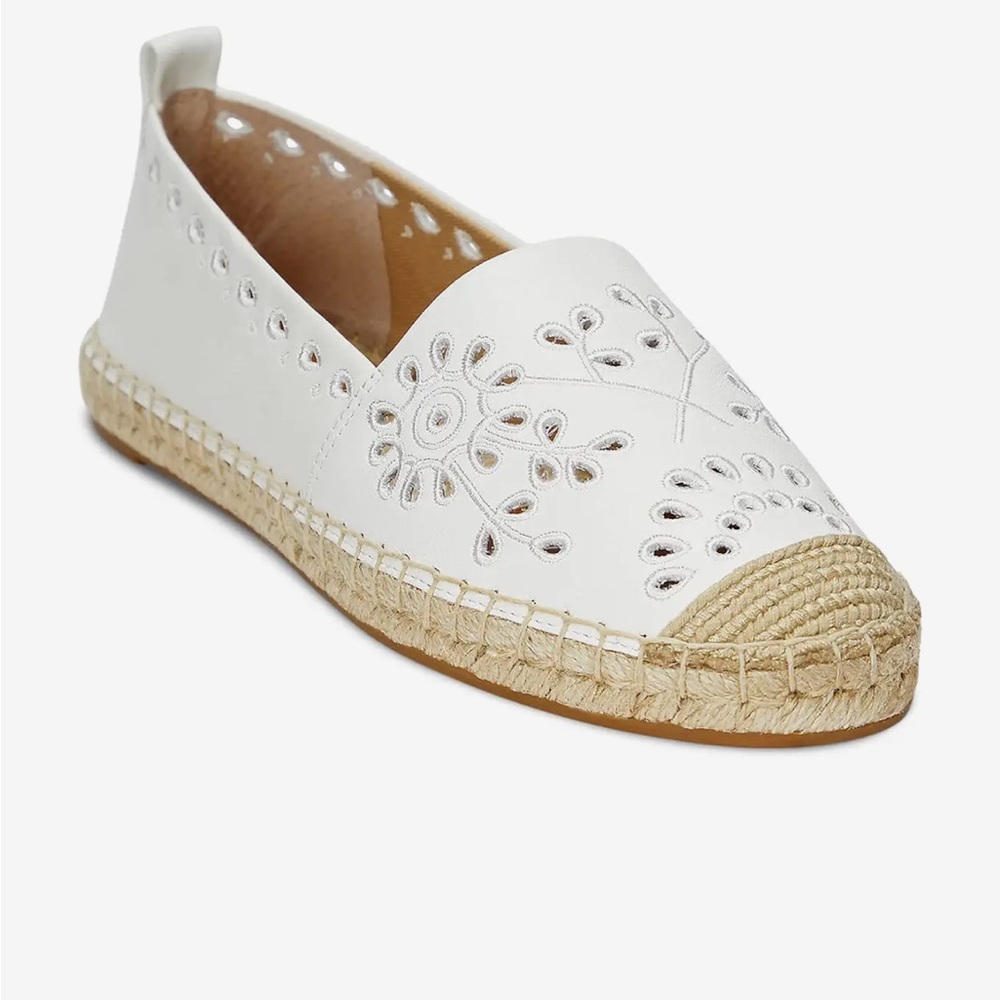 LAUREN Ralph Lauren Cameron Eylt White Espadrilles w/a Laser Cut Eyelet Design